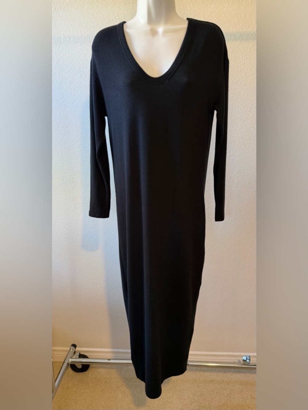 Enza Costa Scoop Neck Long Sleeve Midi Dress